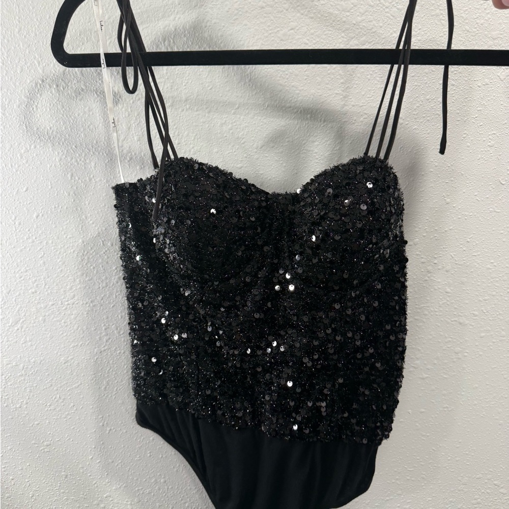 Lulu's Black Sequin Bodysuit